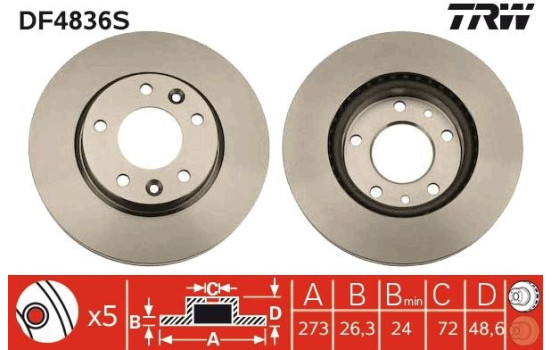 Brake Disc DF4836S TRW, Image 3
