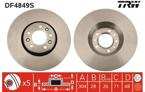 Brake Disc DF4849S TRW, Image 3