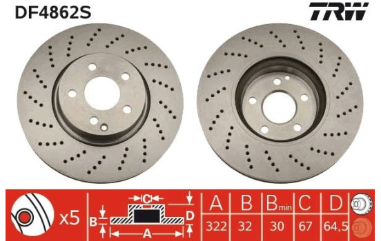 Brake Disc DF4862S TRW, Image 2