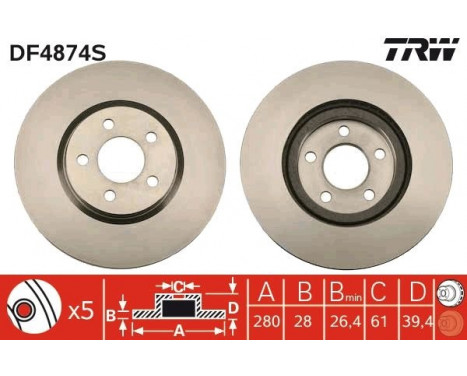 Brake Disc DF4874S TRW, Image 2