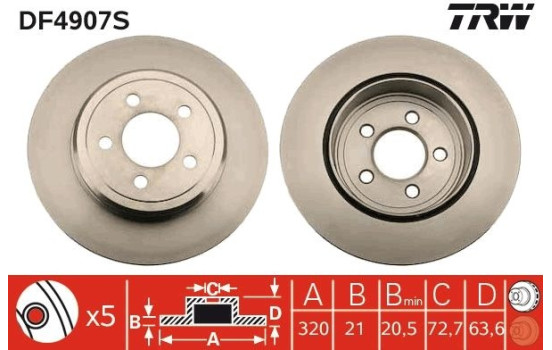 Brake Disc DF4907S TRW, Image 3