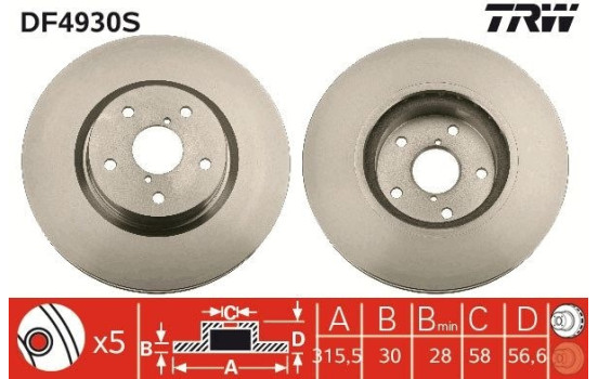 Brake Disc DF4930S TRW, Image 3