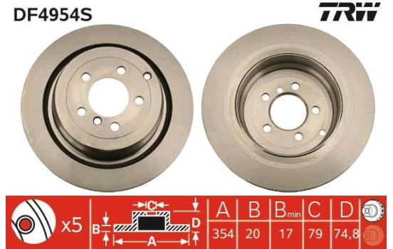 Brake Disc DF4954S TRW, Image 3