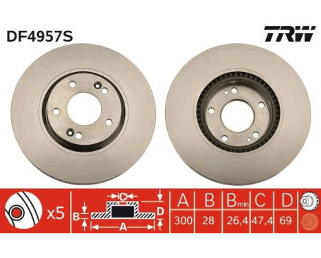 Brake Disc DF4957S TRW, Image 2