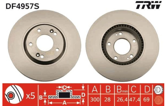 Brake Disc DF4957S TRW, Image 2