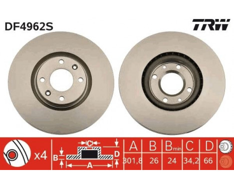 Brake Disc DF4962S TRW, Image 2