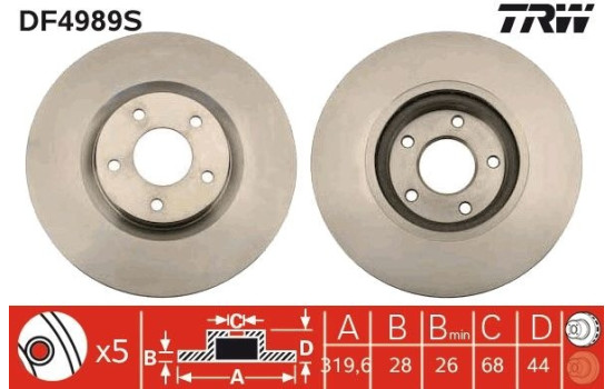 Brake Disc DF4989S TRW, Image 3