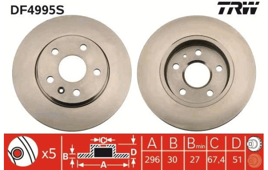 Brake Disc DF4995S TRW, Image 2