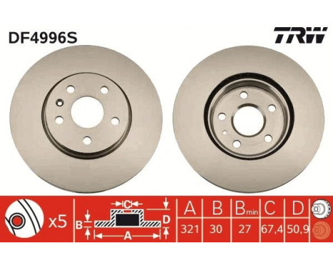 Brake Disc DF4996S TRW, Image 3