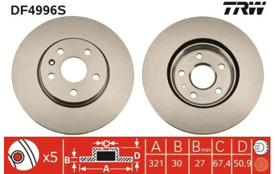 Brake Disc DF4996S TRW, Image 3