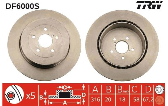 Brake Disc DF6000S TRW, Image 2
