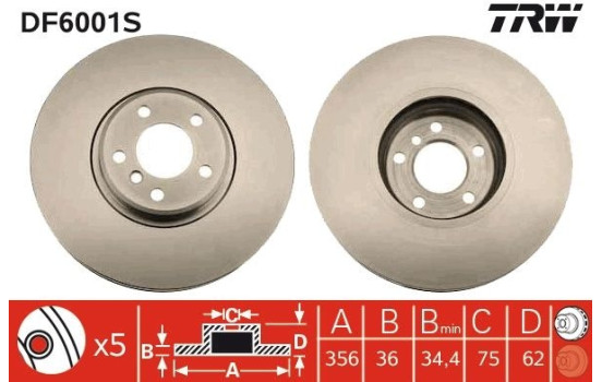 Brake Disc DF6001S TRW, Image 2