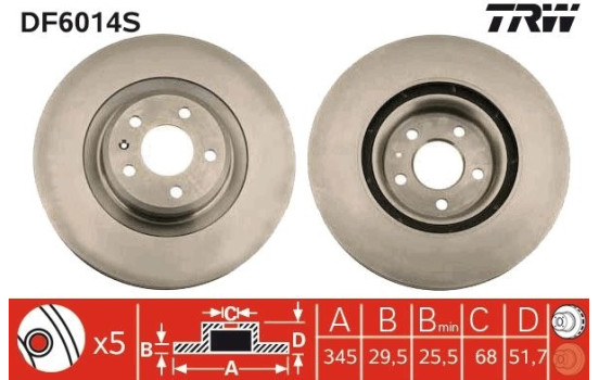 Brake Disc DF6014S TRW, Image 3