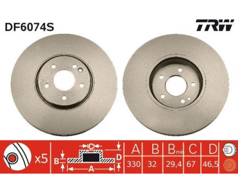 Brake Disc DF6074S TRW, Image 2