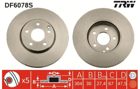 Brake Disc DF6078S TRW, Image 2