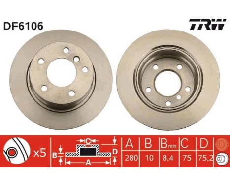 Brake Disc DF6106 TRW, Image 2