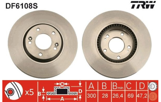 Brake Disc DF6108S TRW, Image 2