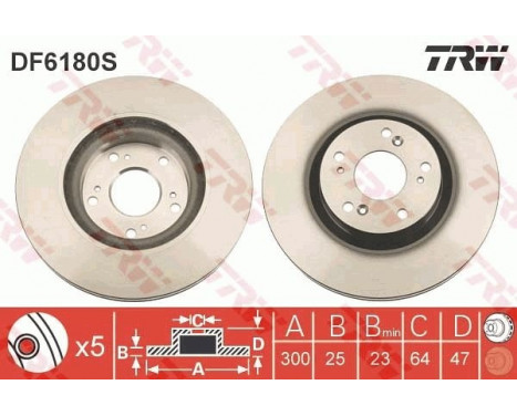 Brake Disc DF6180S TRW, Image 2