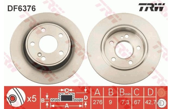 Brake Disc DF6376 TRW, Image 3