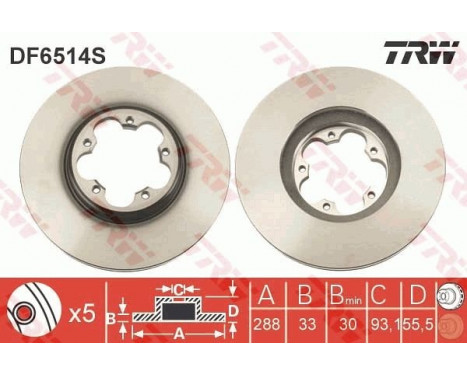 Brake Disc DF6514S TRW, Image 2