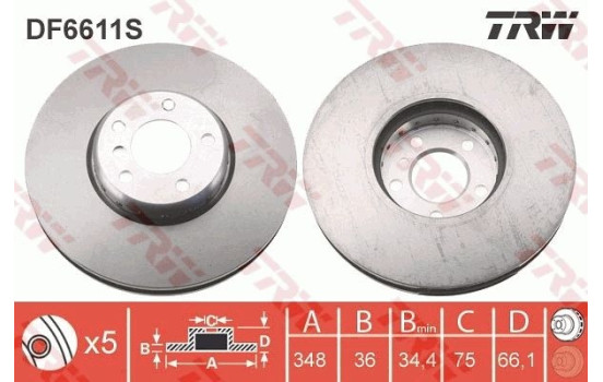 Brake Disc DF6611S TRW, Image 2