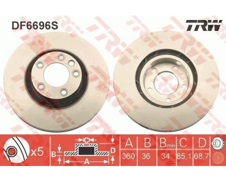 Brake Disc DF6696S TRW, Image 2