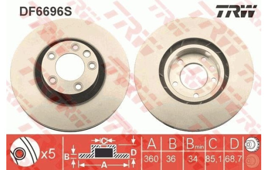 Brake Disc DF6696S TRW, Image 2