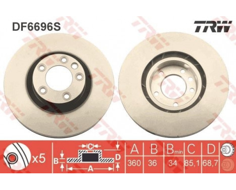 Brake Disc DF6696S TRW, Image 3