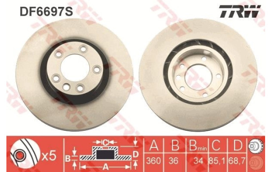 Brake Disc DF6697S TRW, Image 3