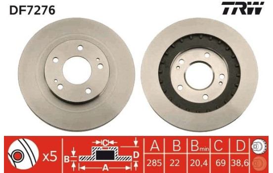 Brake Disc DF7276 TRW, Image 2