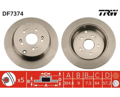 Brake Disc DF7374 TRW, Image 2