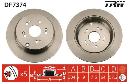 Brake Disc DF7374 TRW, Image 2