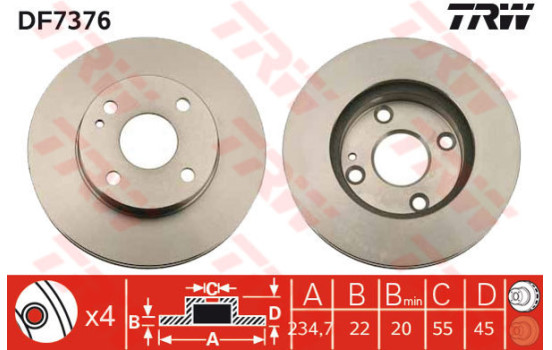 Brake Disc DF7376 TRW