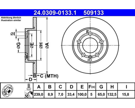 Brake Disc PowerDisc 24.0309-0133.1 ATE, Image 2