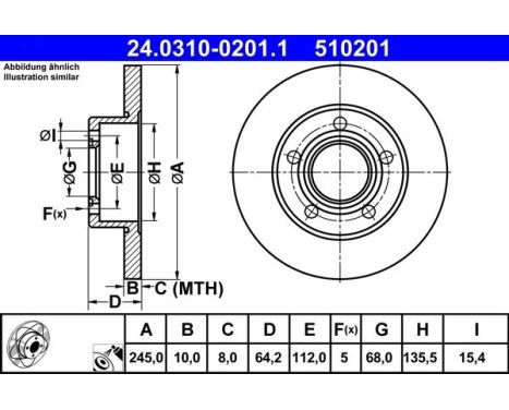 Brake Disc PowerDisc 24.0310-0201.1 ATE, Image 2