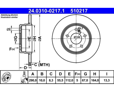 Brake Disc PowerDisc 24.0310-0217.1 ATE, Image 2