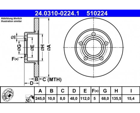 Brake Disc PowerDisc 24.0310-0224.1 ATE, Image 2