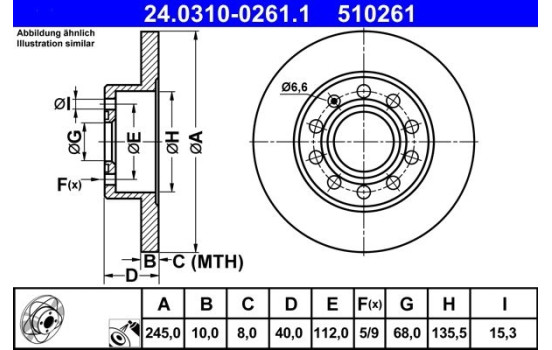 Brake Disc PowerDisc 24.0310-0261.1 ATE, Image 2
