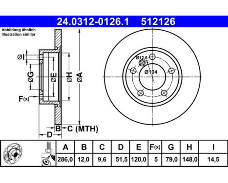 Brake Disc PowerDisc 24.0312-0126.1 ATE, Image 3