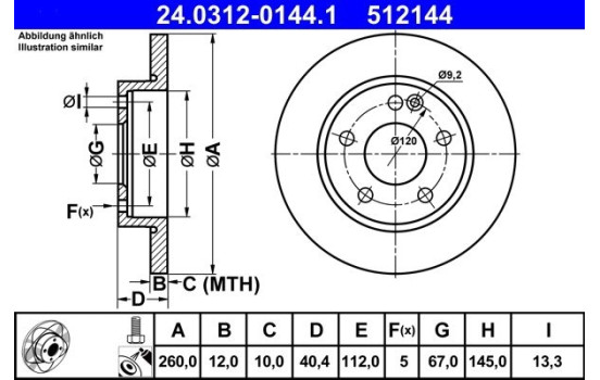 Brake Disc PowerDisc 24.0312-0144.1 ATE, Image 2