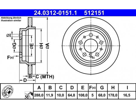 Brake Disc PowerDisc 24.0312-0151.1 ATE, Image 2