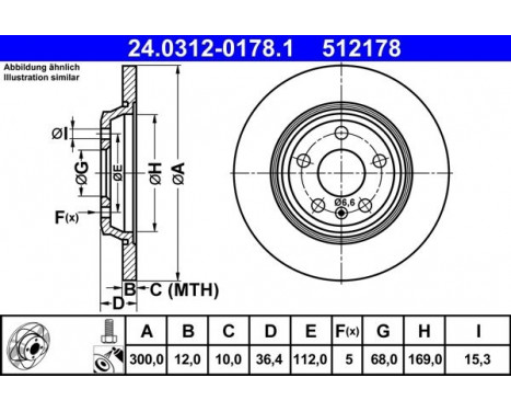 Brake Disc PowerDisc 24.0312-0178.1 ATE, Image 2