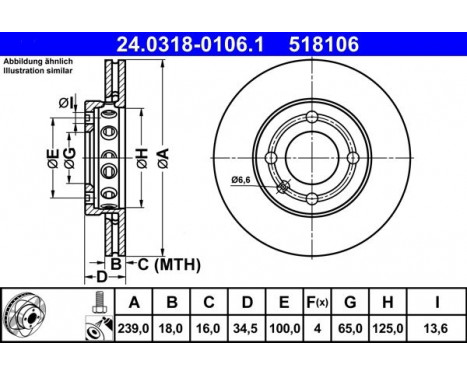 Brake Disc PowerDisc 24.0318-0106.1 ATE, Image 2