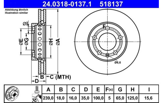 Brake Disc PowerDisc 24.0318-0137.1 ATE, Image 2