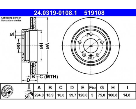 Brake Disc PowerDisc 24.0319-0108.1 ATE, Image 2