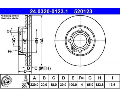 Brake Disc PowerDisc 24.0320-0123.1 ATE, Image 2