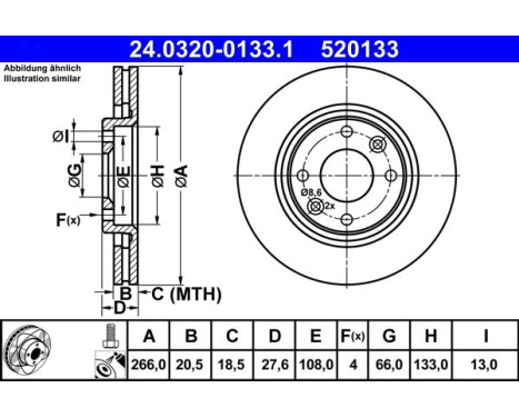 Brake Disc PowerDisc 24.0320-0133.1 ATE, Image 2