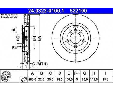 Brake Disc PowerDisc 24.0322-0100.1 ATE, Image 2