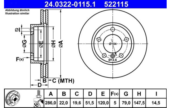 Brake Disc PowerDisc 24.0322-0115.1 ATE, Image 3