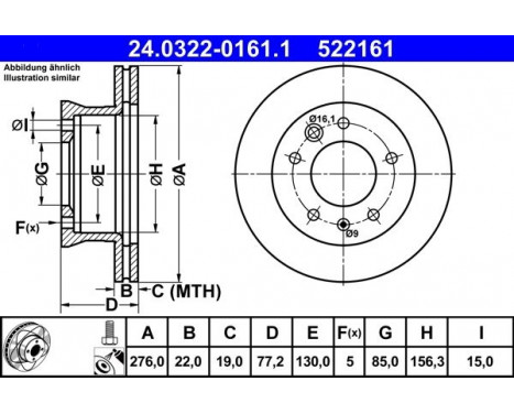 Brake Disc PowerDisc 24.0322-0161.1 ATE, Image 2